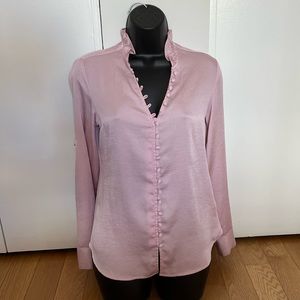 Express Slim Ruffle Covered Button Portofino Shirt | Pink | Size XS